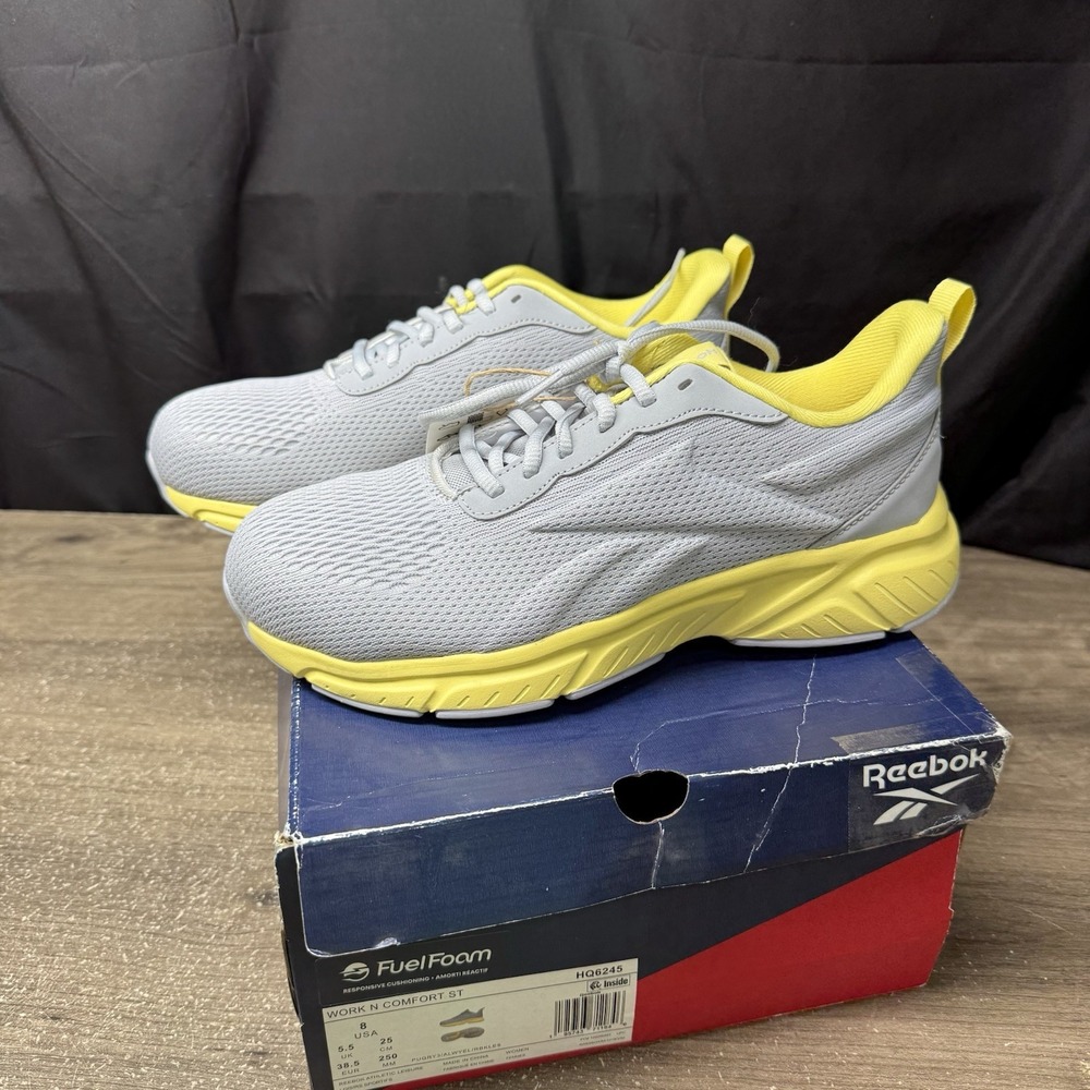 Reebok Womens Work N Comfort St Safety Shoes Size 8 Grey Yellow HQ6245 NEW
